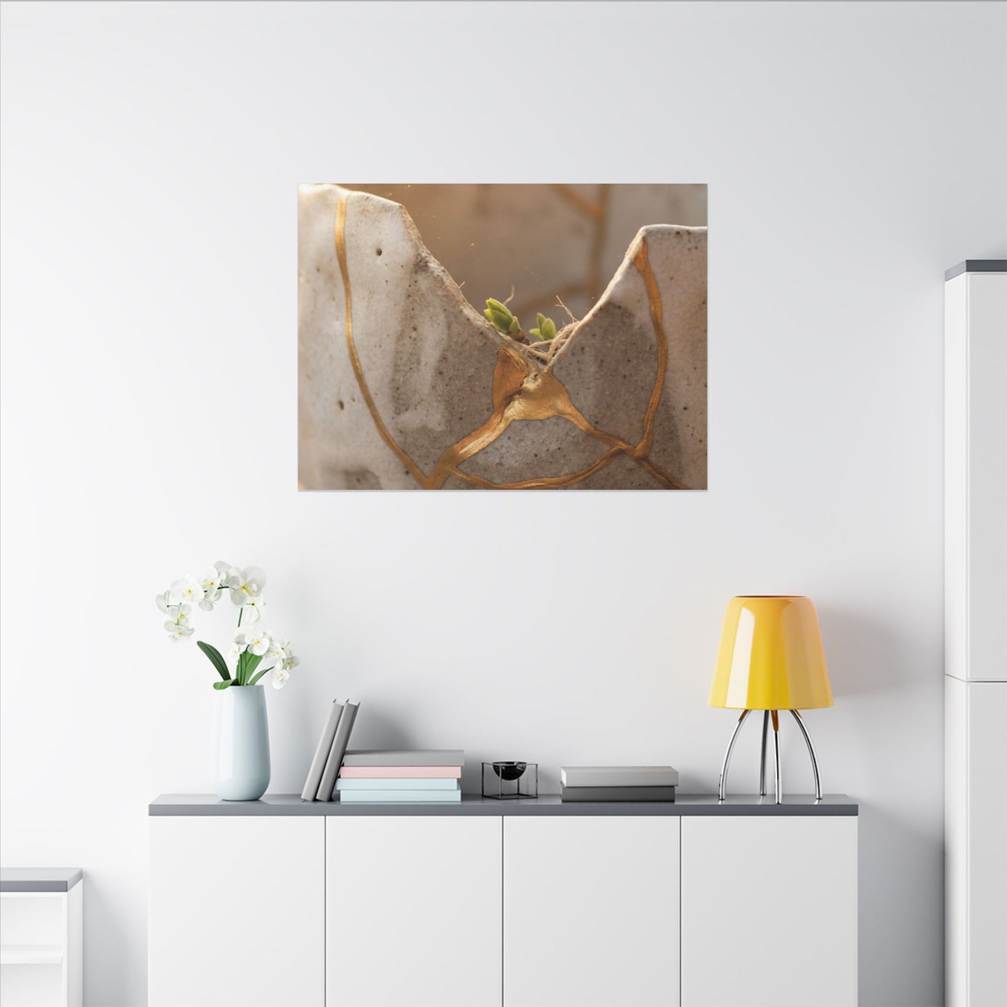 Golden Hour Broken Pottery Canvas Art - Japandi Kanso