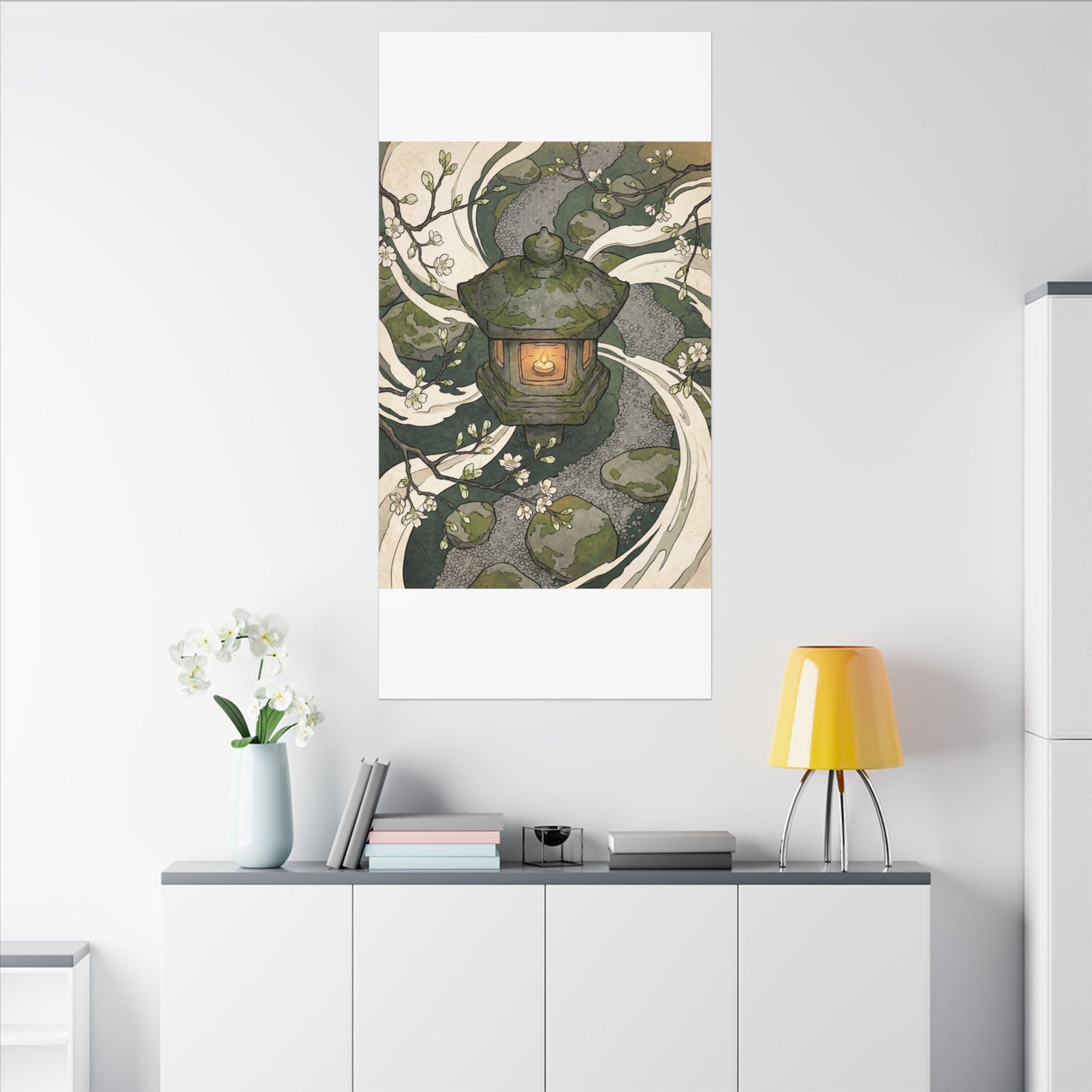 Zen Stone Lantern in Candlelight | Ukiyo E Inspired Canvas Art