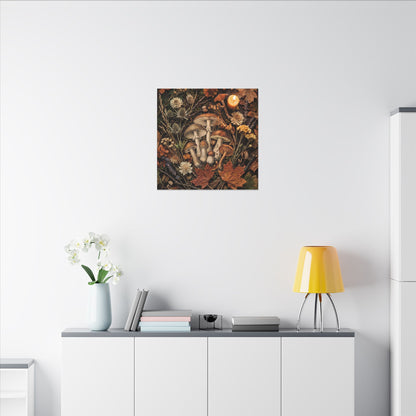 Autumn Dried Flowers Mushroom Illustration Canvas Art | Earthy Decor