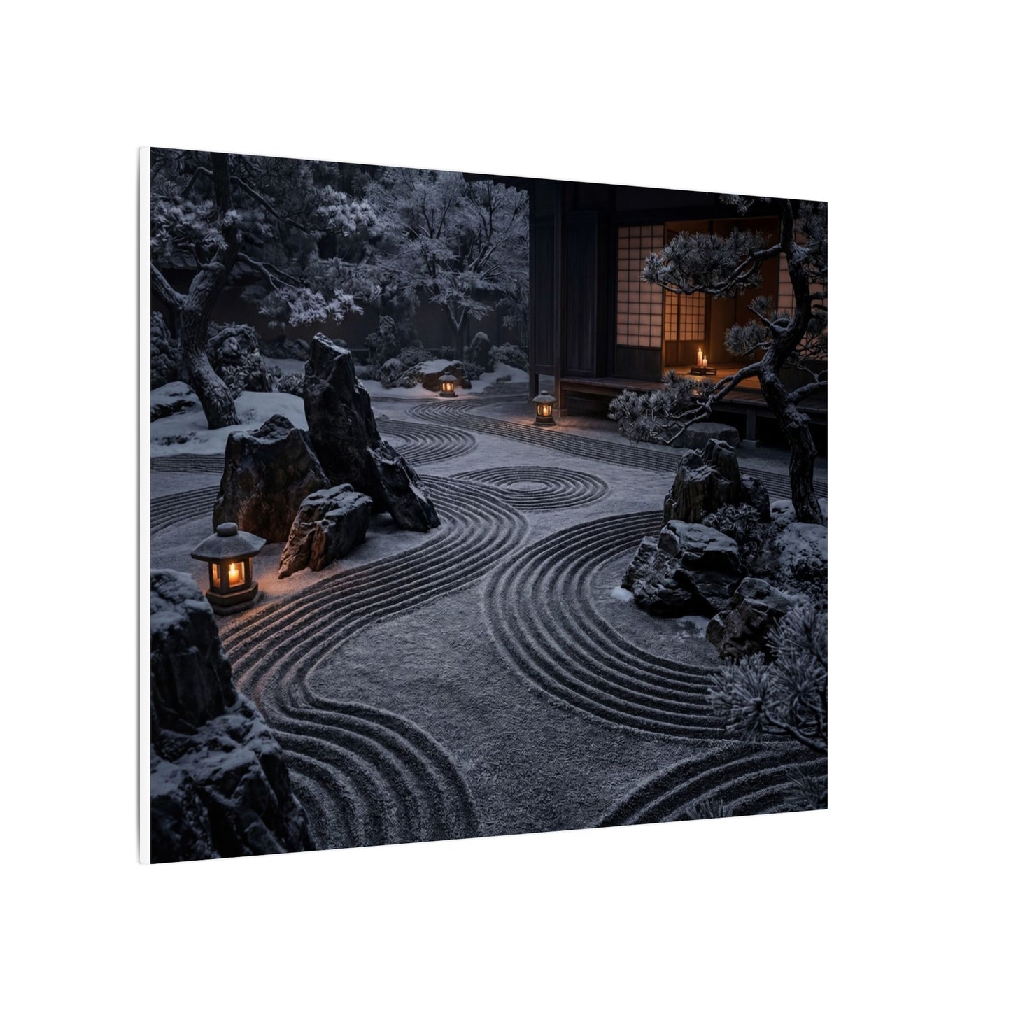 Candlelight Rock Garden Canvas Art - Dark Japandi Fukinsei