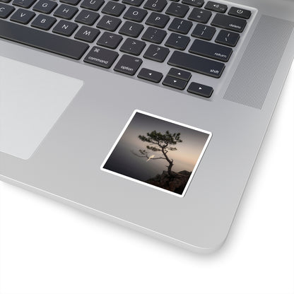 Dark Japandi Pine Tree in Dawn | Moody Minimal Sticker