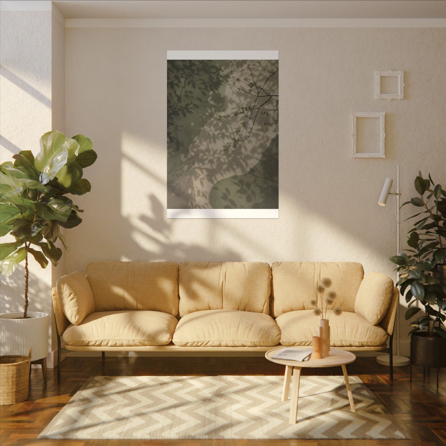 Neutral Shadow Play Canvas Art - Japanese Pattern Japandi