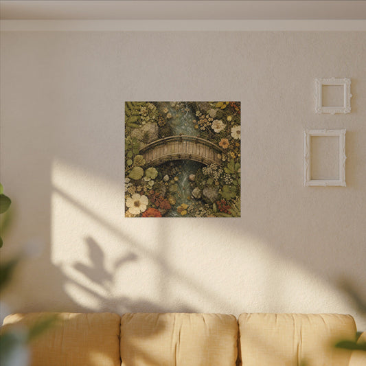 Wooden Bridge Herbarium Canvas Art | Enchanting Cottagecore Art
