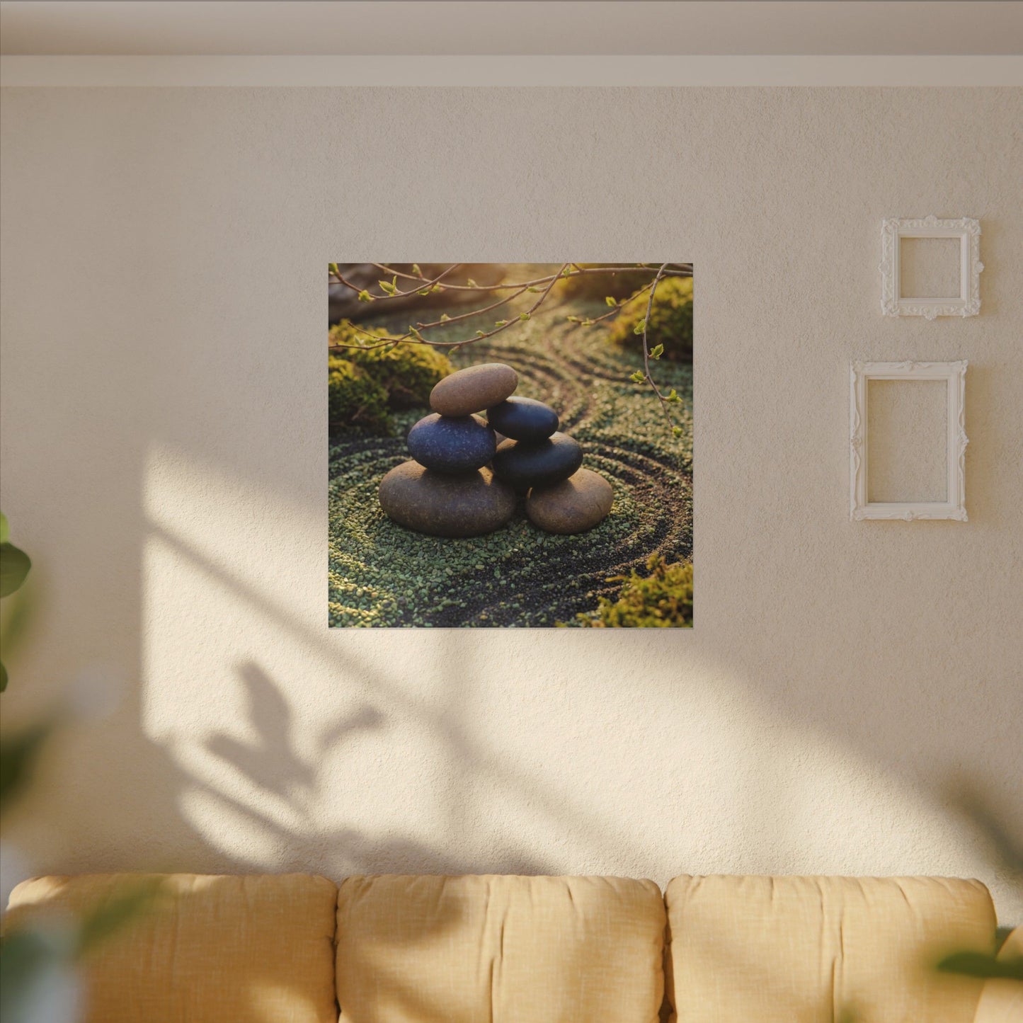 Zen River Stones in Golden Hour | Karesansui Canvas Art