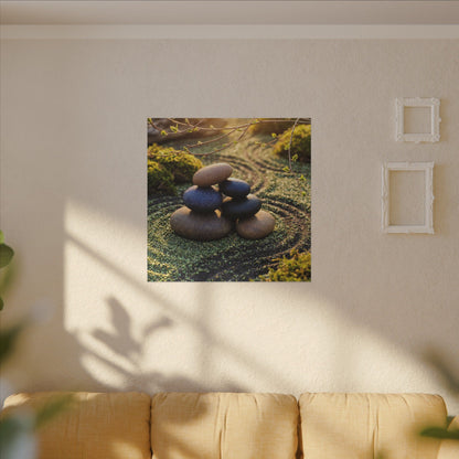 Zen River Stones in Golden Hour | Karesansui Canvas Art