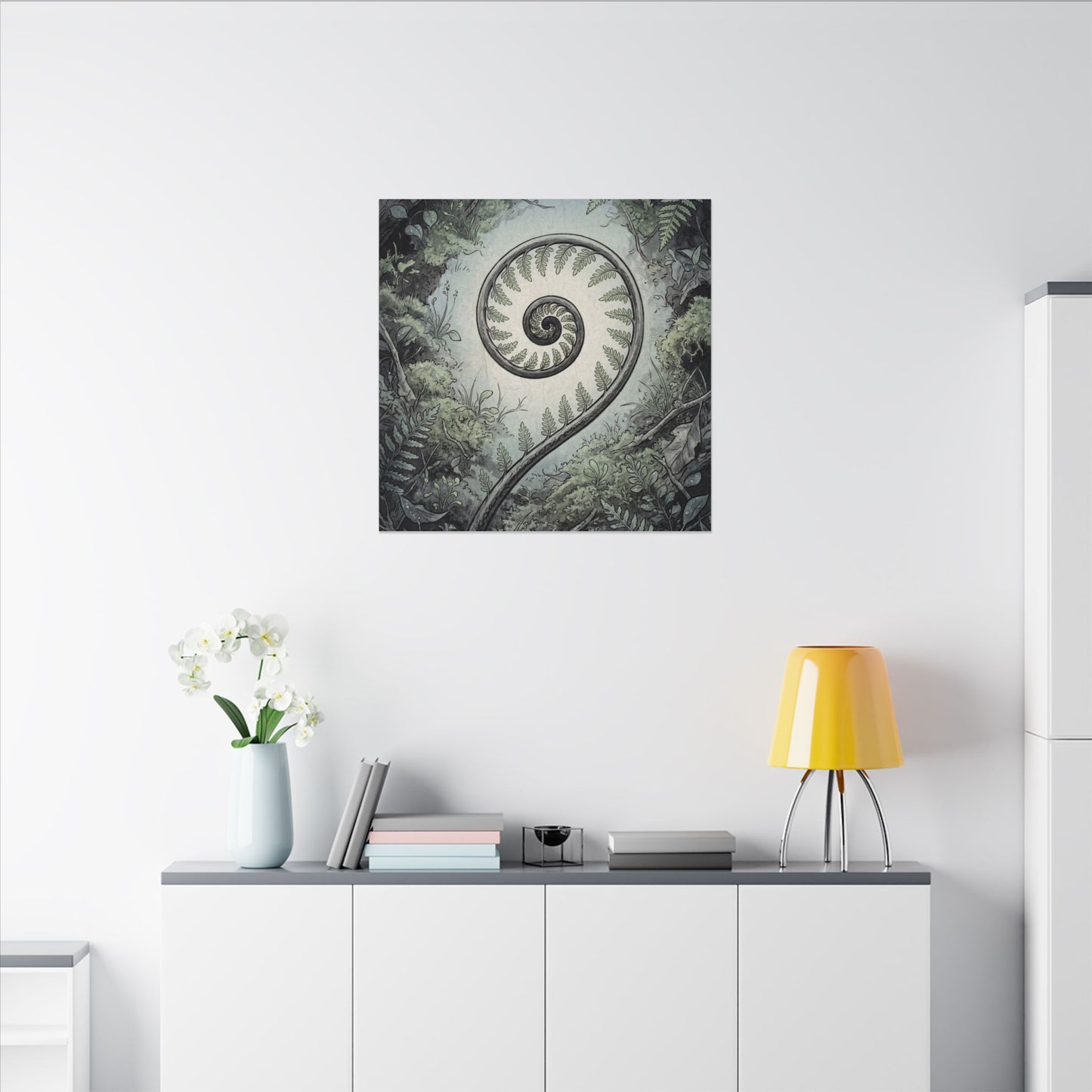 Zen Fern Unfurling in Dawn | Ukiyo E Inspired Canvas Art