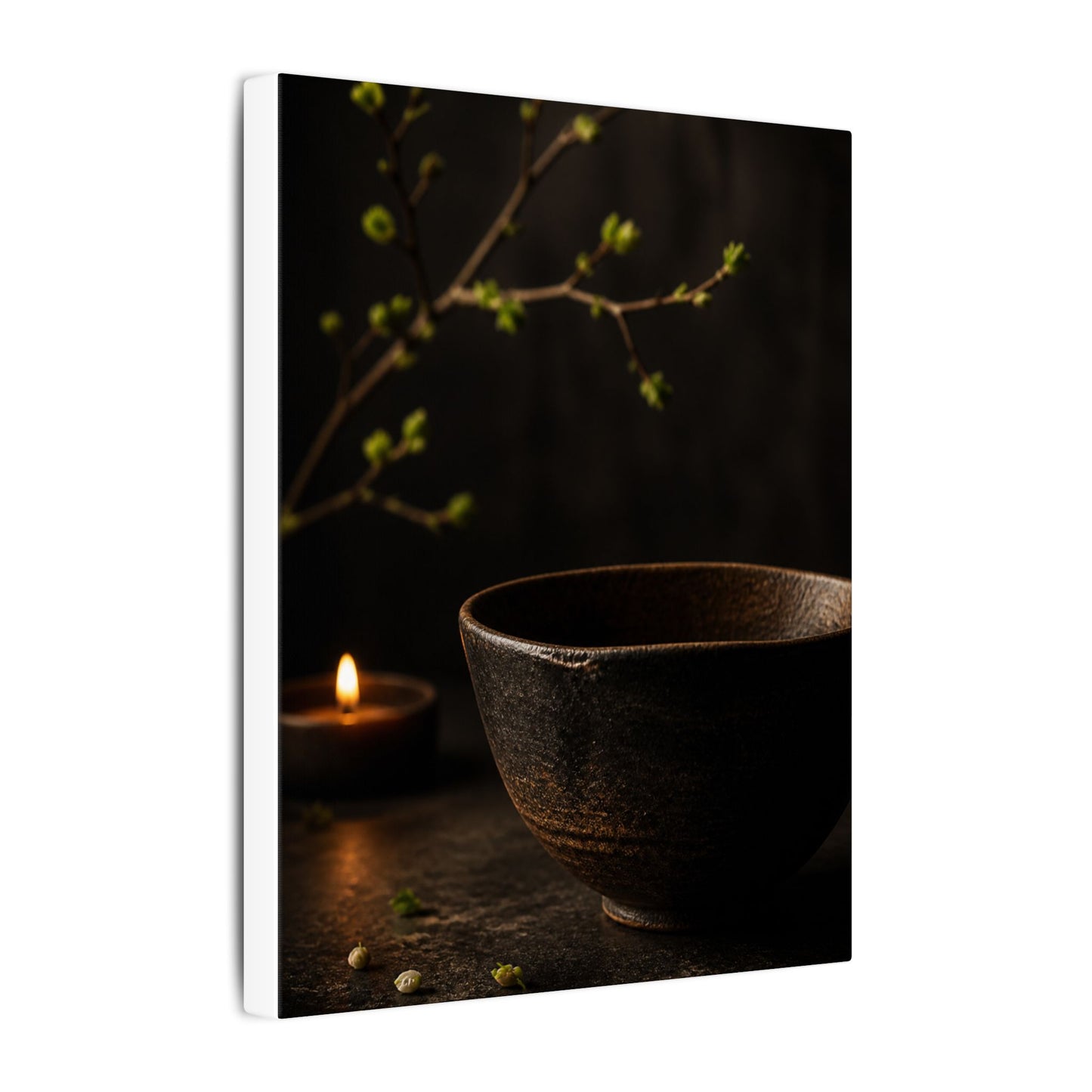Moody Ceramic Bowl Canvas Art - Shadow Zen Dark Japandi
