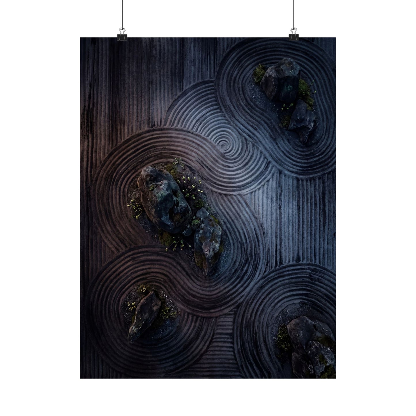 Dawn Rock Garden Wall Art Print - Dark Japandi Kanso