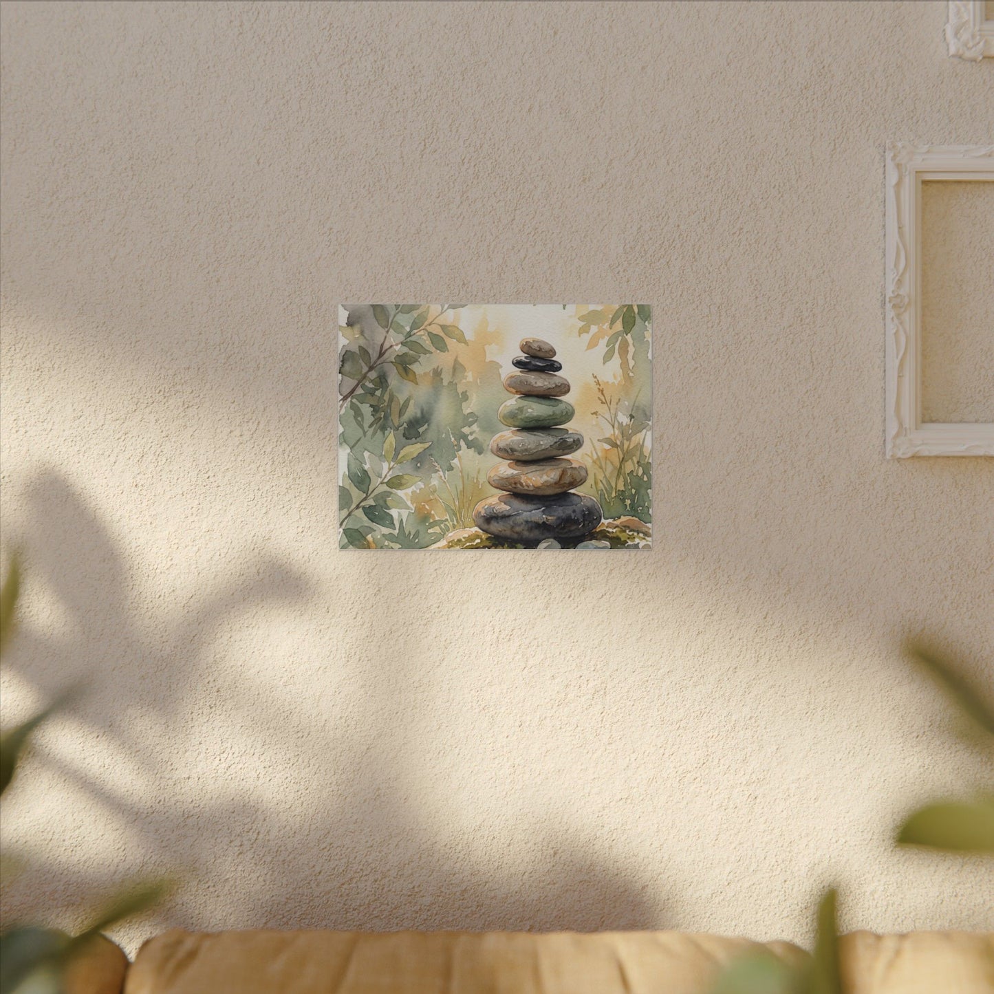 Golden Hour River Stones Canvas Art - Japandi Mono No Aware