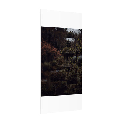 Stone Lantern Spring Canvas Art | Dark Japandi Bold Design