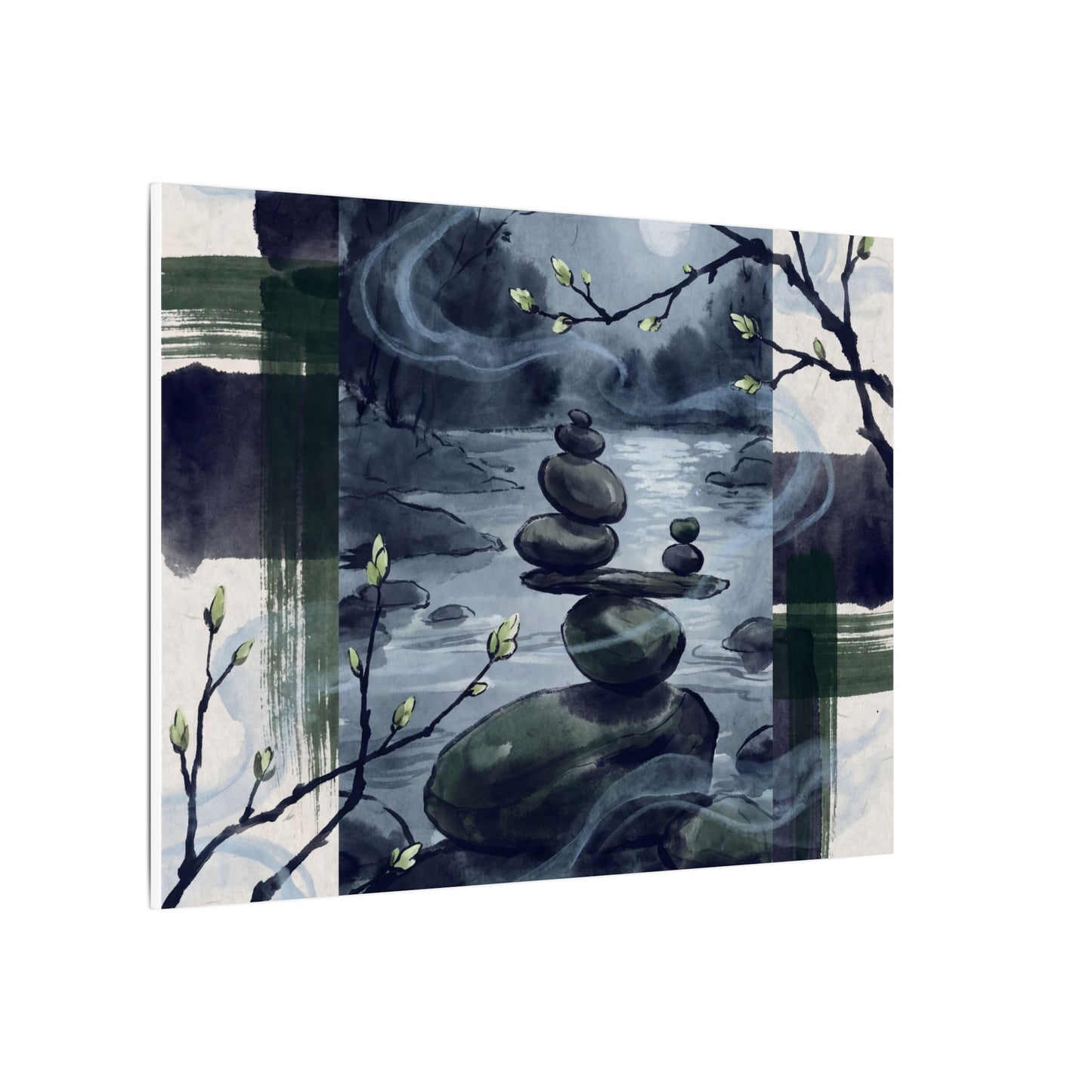 Moonlight River Stones Canvas Art - Zen Shibui