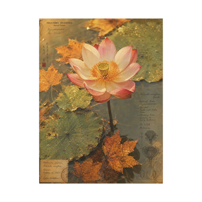 Autumn Lotus Flower Herbarium Canvas Art | Rustic Decor