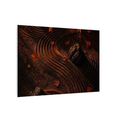 Dark Japandi Rock Garden in Golden Hour | Charcoal Ink Canvas Art