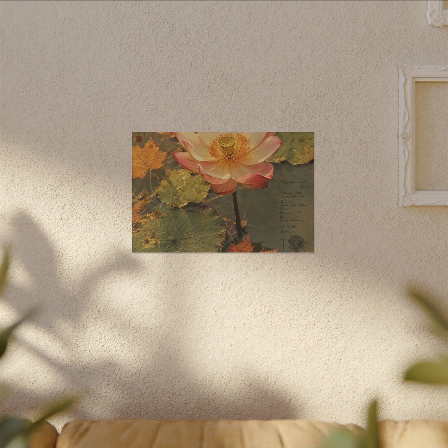 Autumn Lotus Flower Herbarium Canvas Art | Rustic Decor