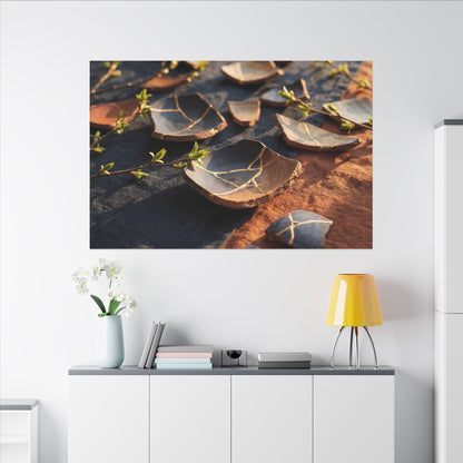 Spring Broken Pottery Gold Vein Canvas Art | Philosophical Decor