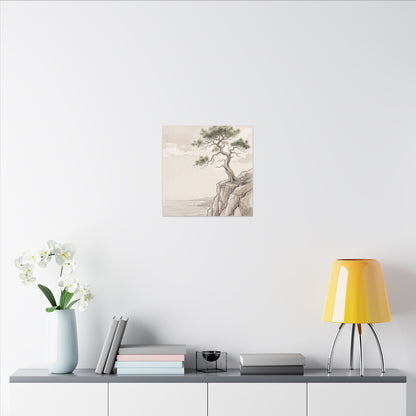 Japandi Pine Tree in Dappled | Minimal Line Canvas Art