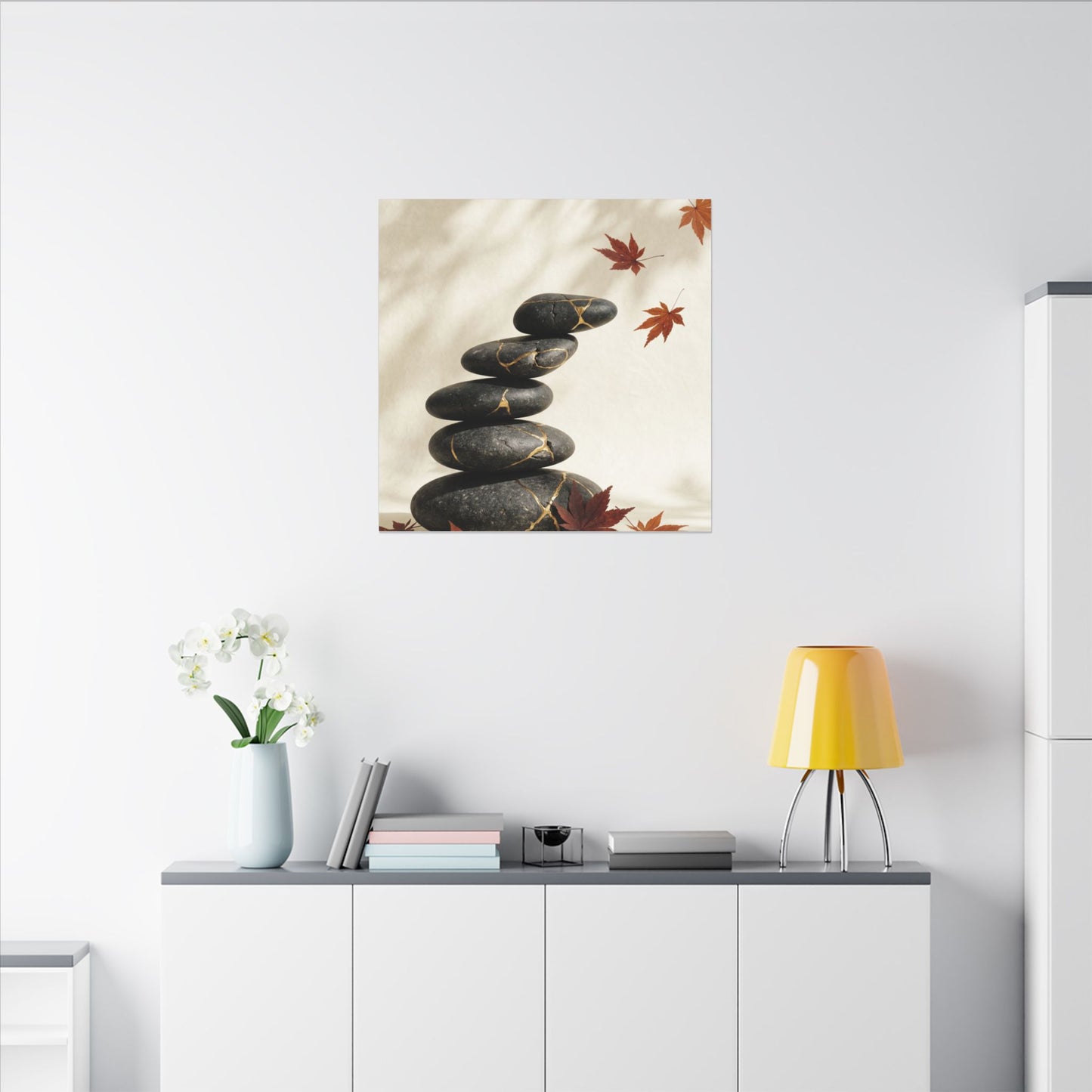 Kintsugi River Stones in Dappled | Crackle Gold Canvas Art