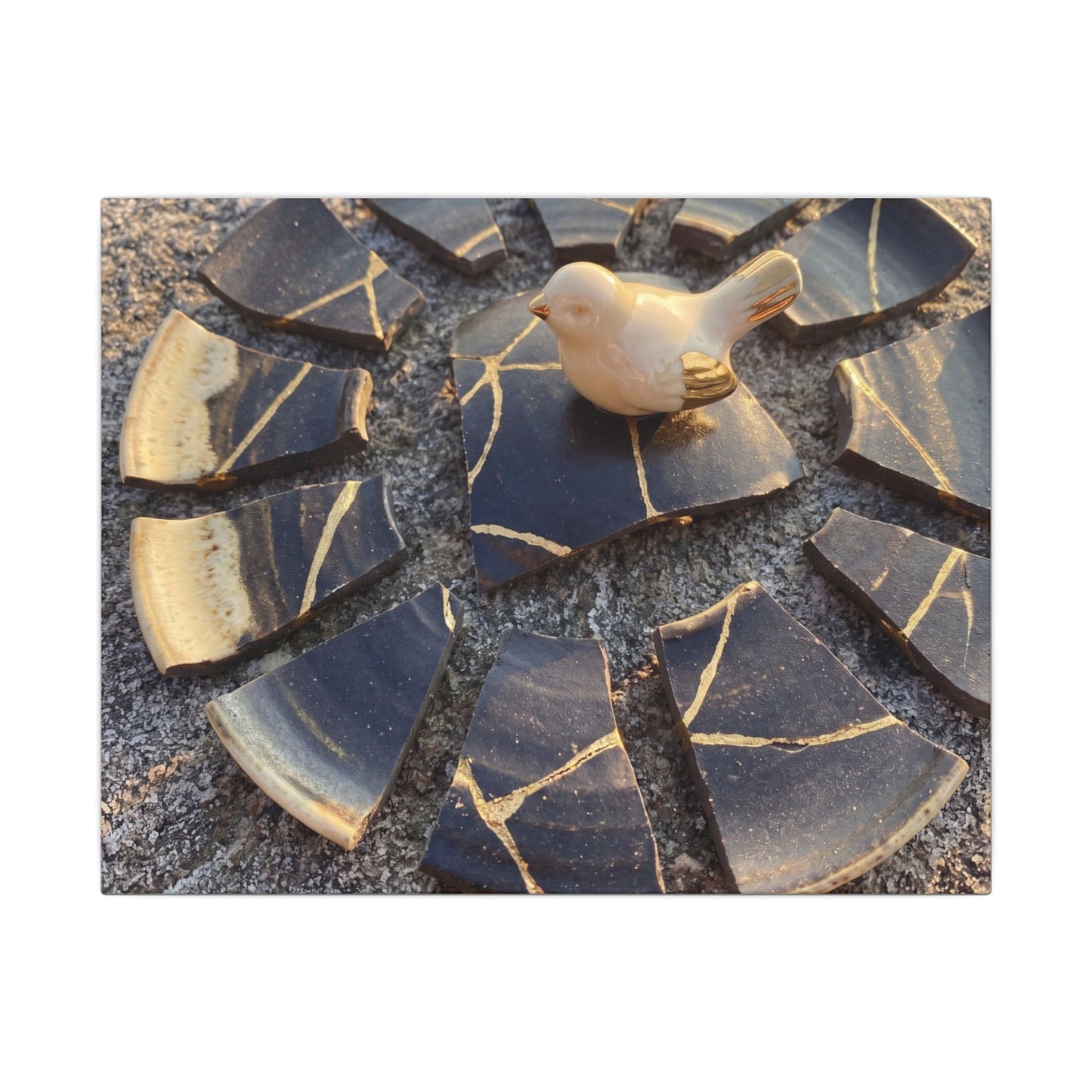 Golden Hour Broken Pottery Canvas Art - Kintsugi Datsuzoku Art Print