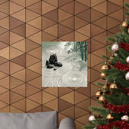 Winter Rock Garden Ukiyo E Inspired Wall Art Print | Calm Decor