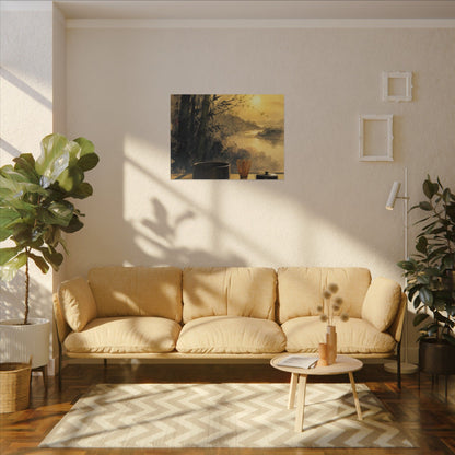 Tea Ceremony Sumi E Canvas Art | Contemplative Zen Art