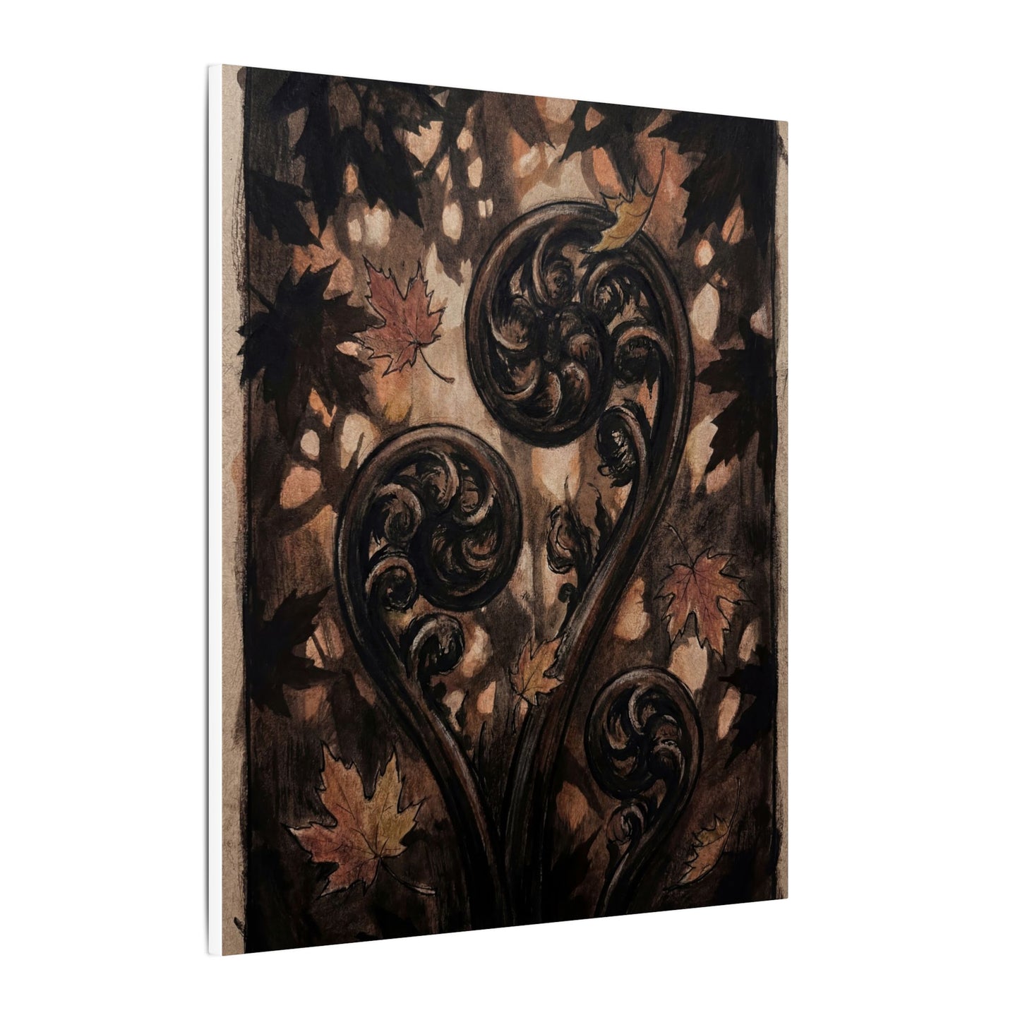 Mono No Aware Fern Unfurling Canvas Art - Dark Japandi Charcoal Ink