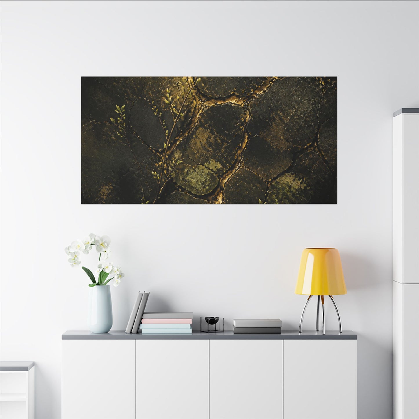 Shibui Cracked Earth Canvas Art - Dark Japandi Dark Texture