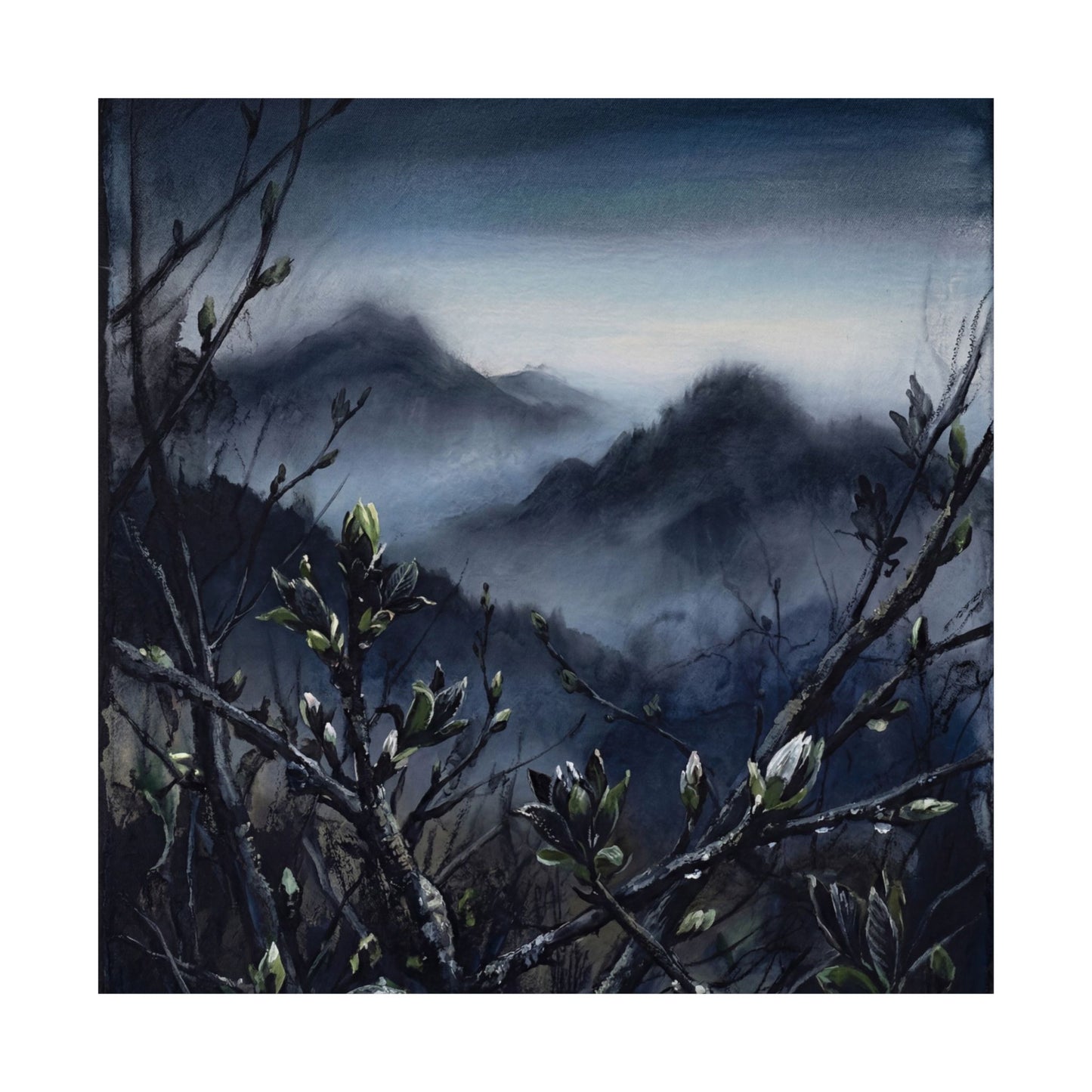 Mountain Mist Wall Art Print | Spring Dark Japandi Dark Texture Art