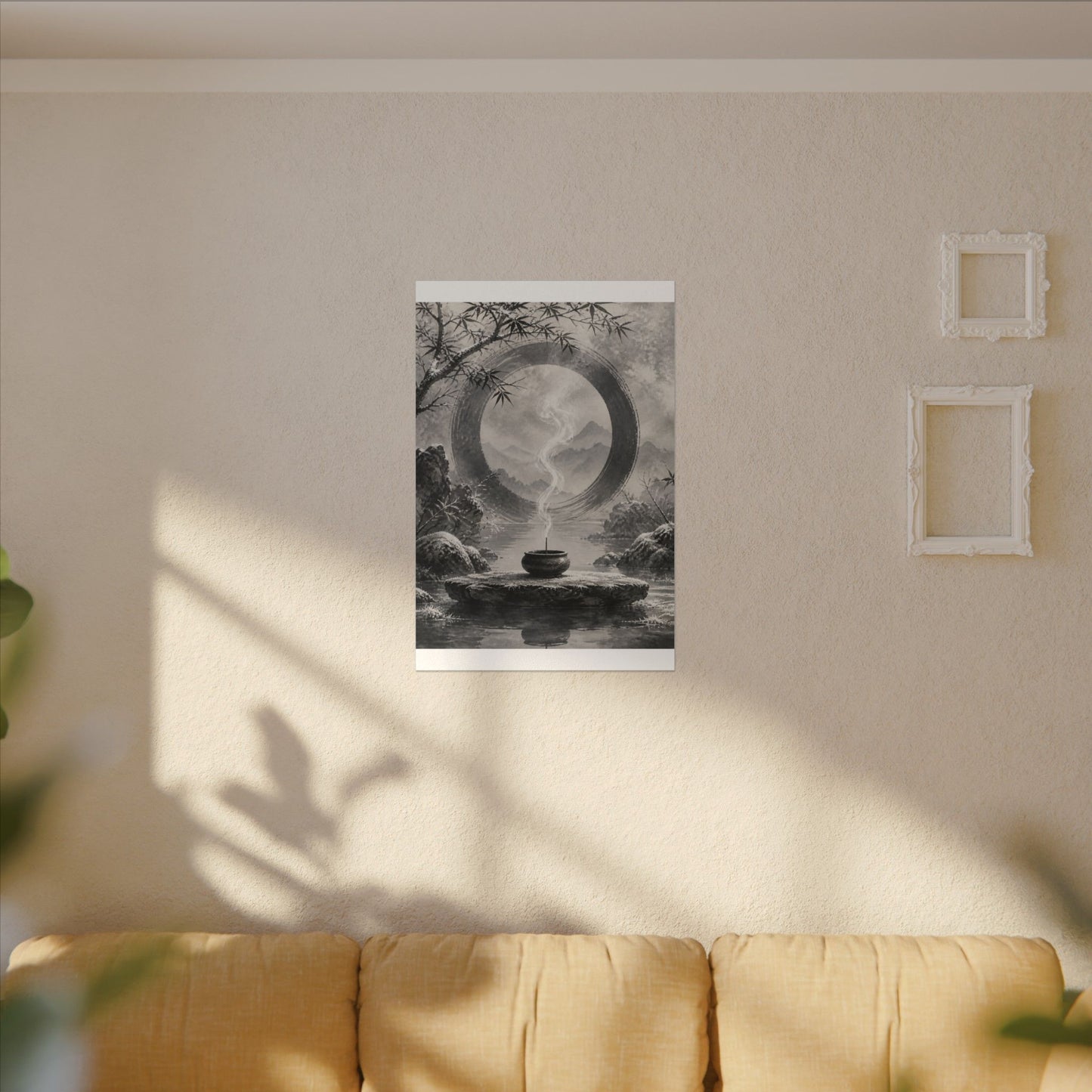 Incense Smoke Canvas Art | Winter Zen Sumi E Art