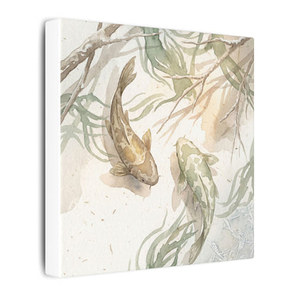 Koi Pond Canvas Art | Winter Japandi Watercolor Art