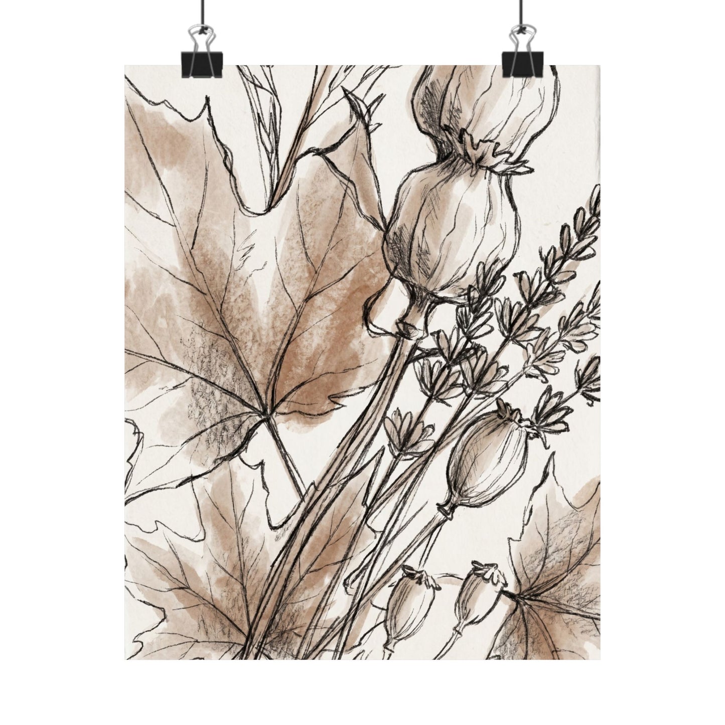 Dried Flowers Minimal Line Wall Art Print | Neutral Japandi Art