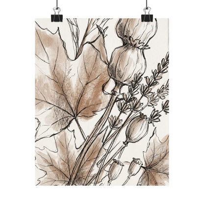 Dried Flowers Minimal Line Wall Art Print | Neutral Japandi Art