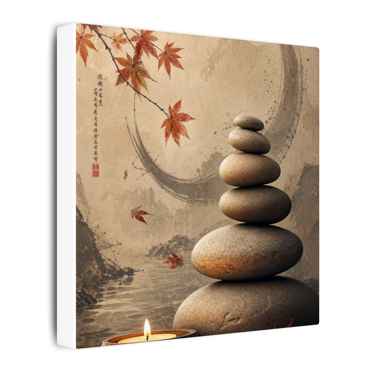 Japandi River Stones in Candlelight | Japanese Pattern Canvas Art
