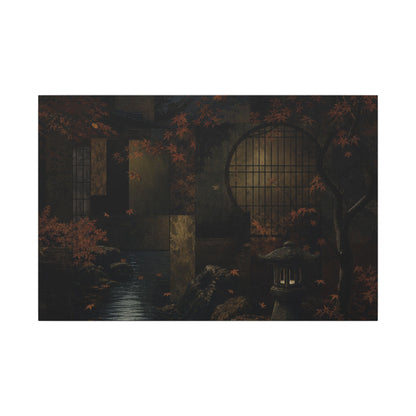 Moonlight Moonlit Garden Canvas Art - Dark Japandi Shibui