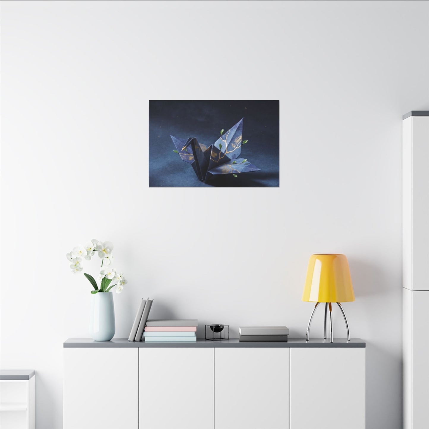 Kintsugi Paper Fold in Moonlight | Crackle Gold Canvas Art