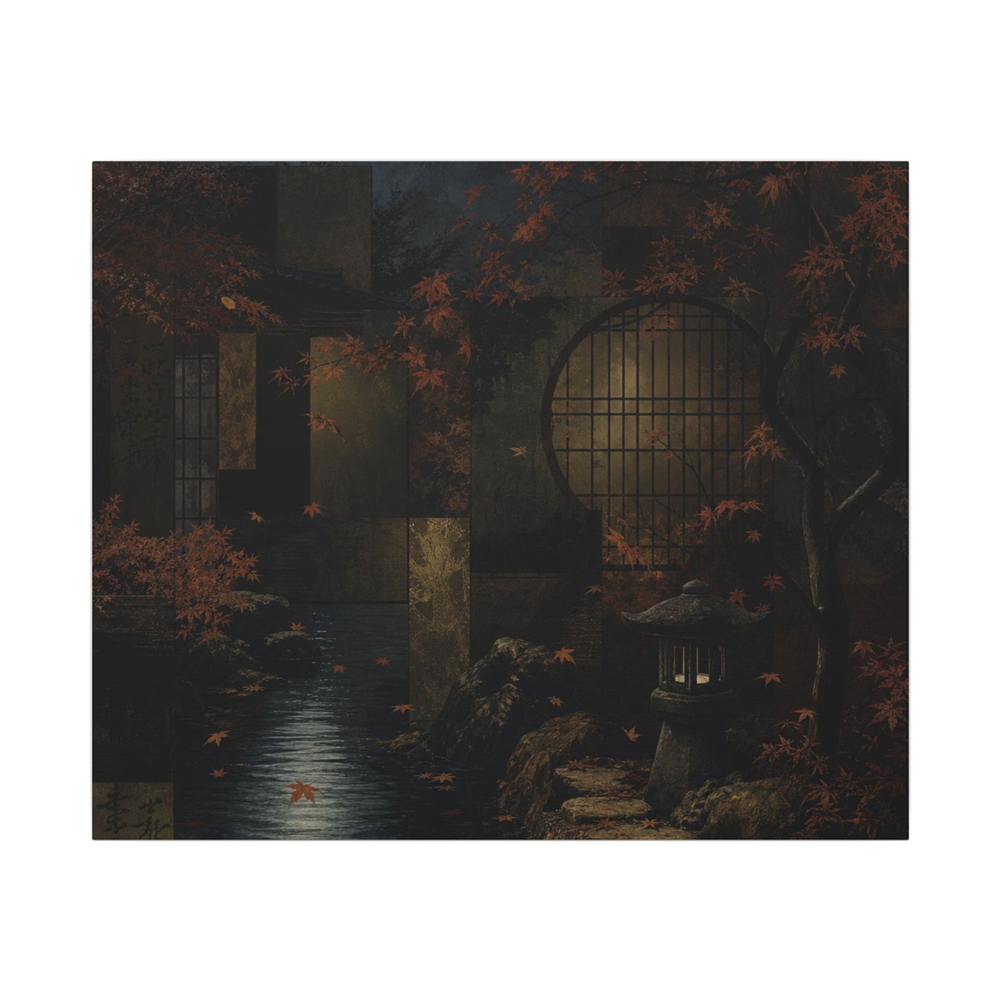 Moonlight Moonlit Garden Canvas Art - Dark Japandi Shibui