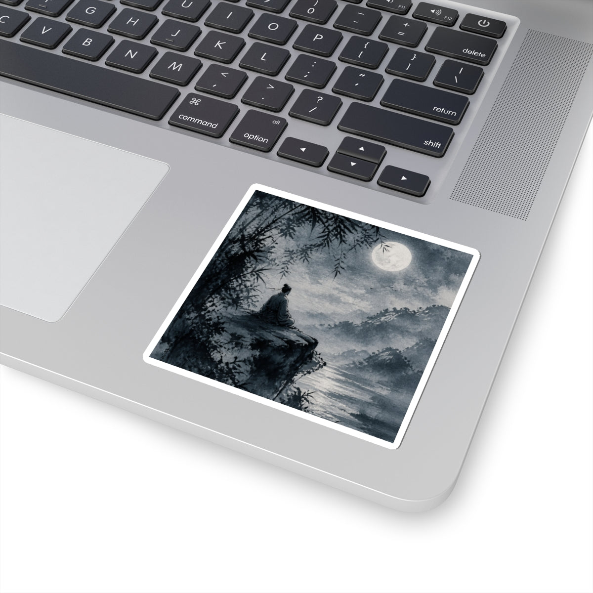 Zen Ink Brushstroke in Moonlight | Sumi E Sticker