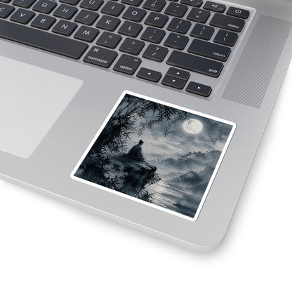 Zen Ink Brushstroke in Moonlight | Sumi E Sticker