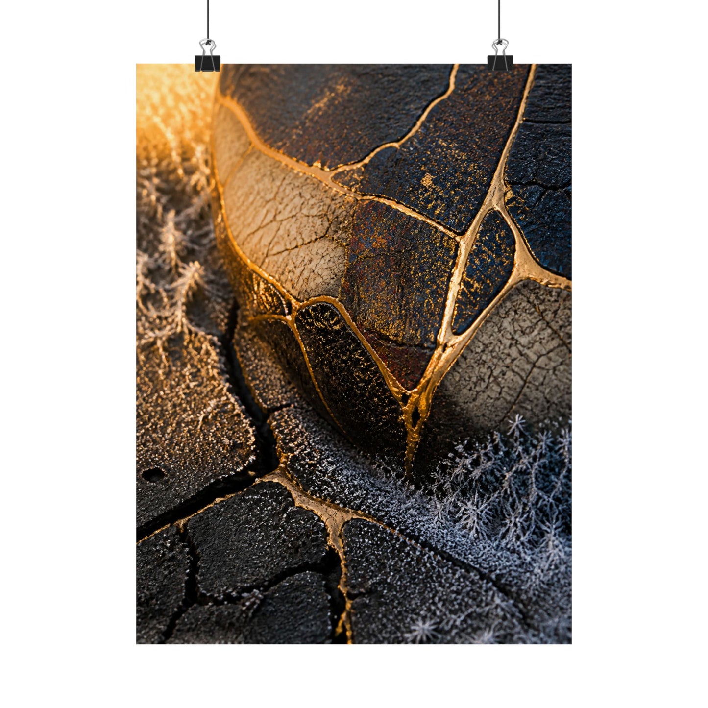 Kintsugi Cracked Earth in Golden Hour | Gold Repair Wall Art Print