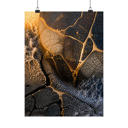 Kintsugi Cracked Earth in Golden Hour | Gold Repair Wall Art Print