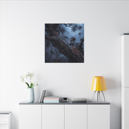 Atmospheric Pine Tree Canvas Art - Shadow Zen Dark Japandi