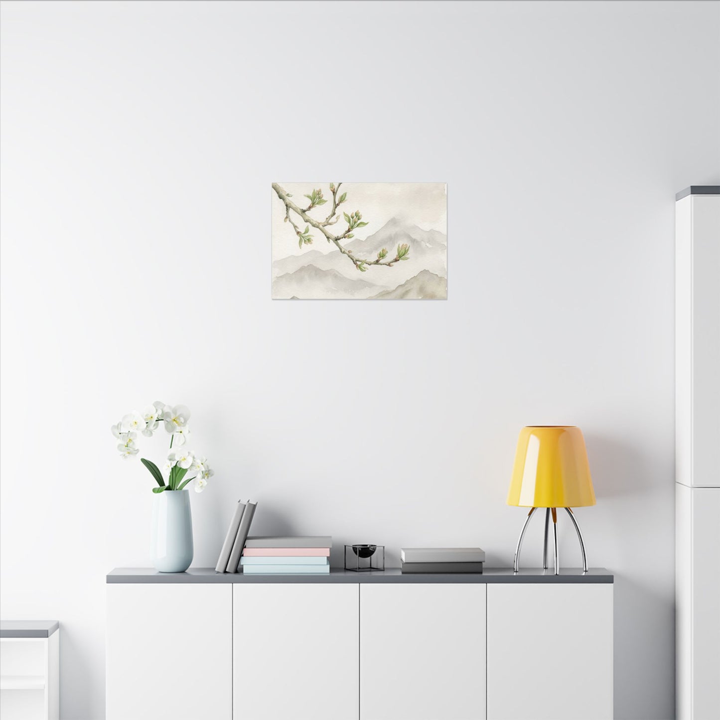 Spring Mountain Mist Watercolor Canvas Art | Cozy Decor