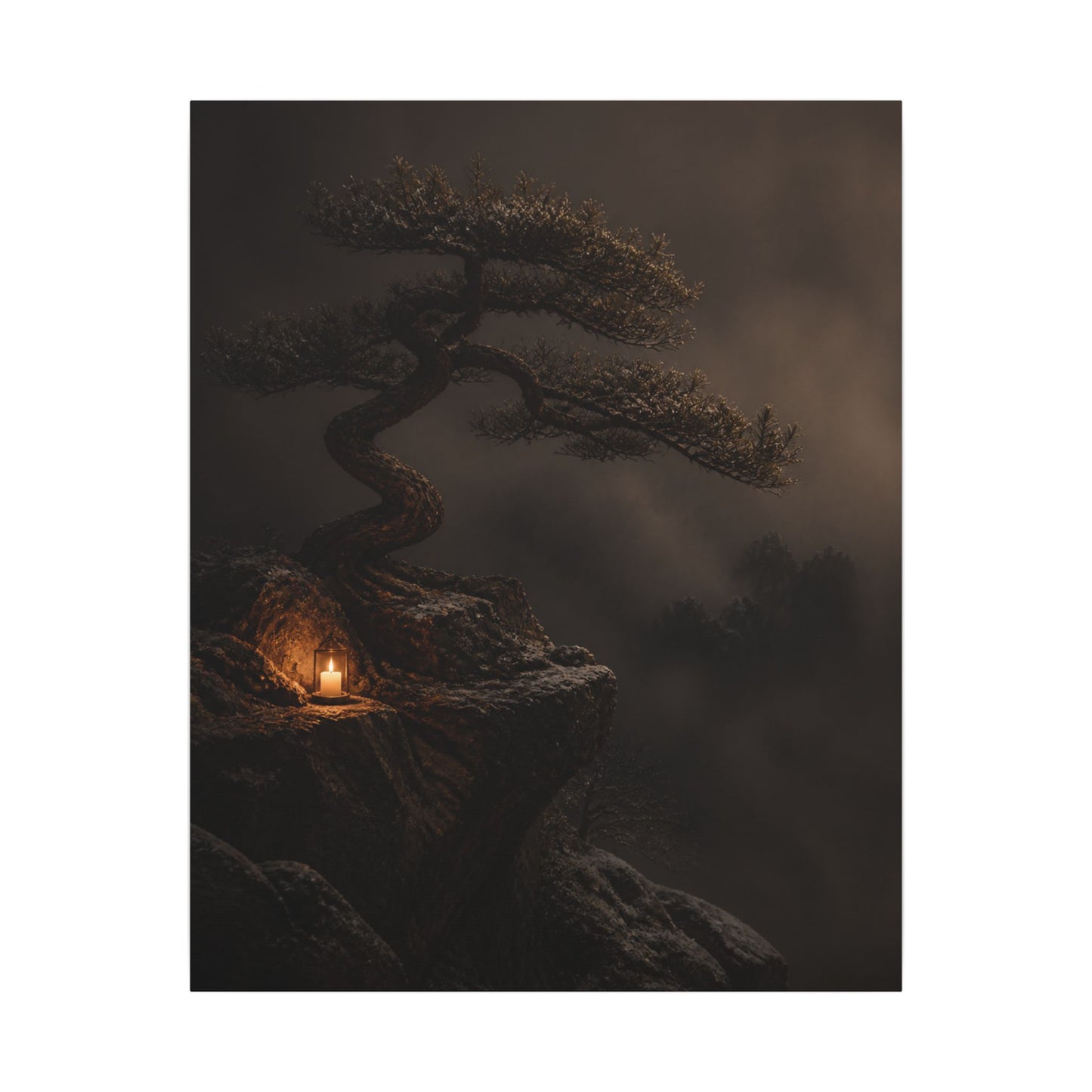 Pine Tree Shadow Zen Canvas Art | Luxurious Dark Japandi Art