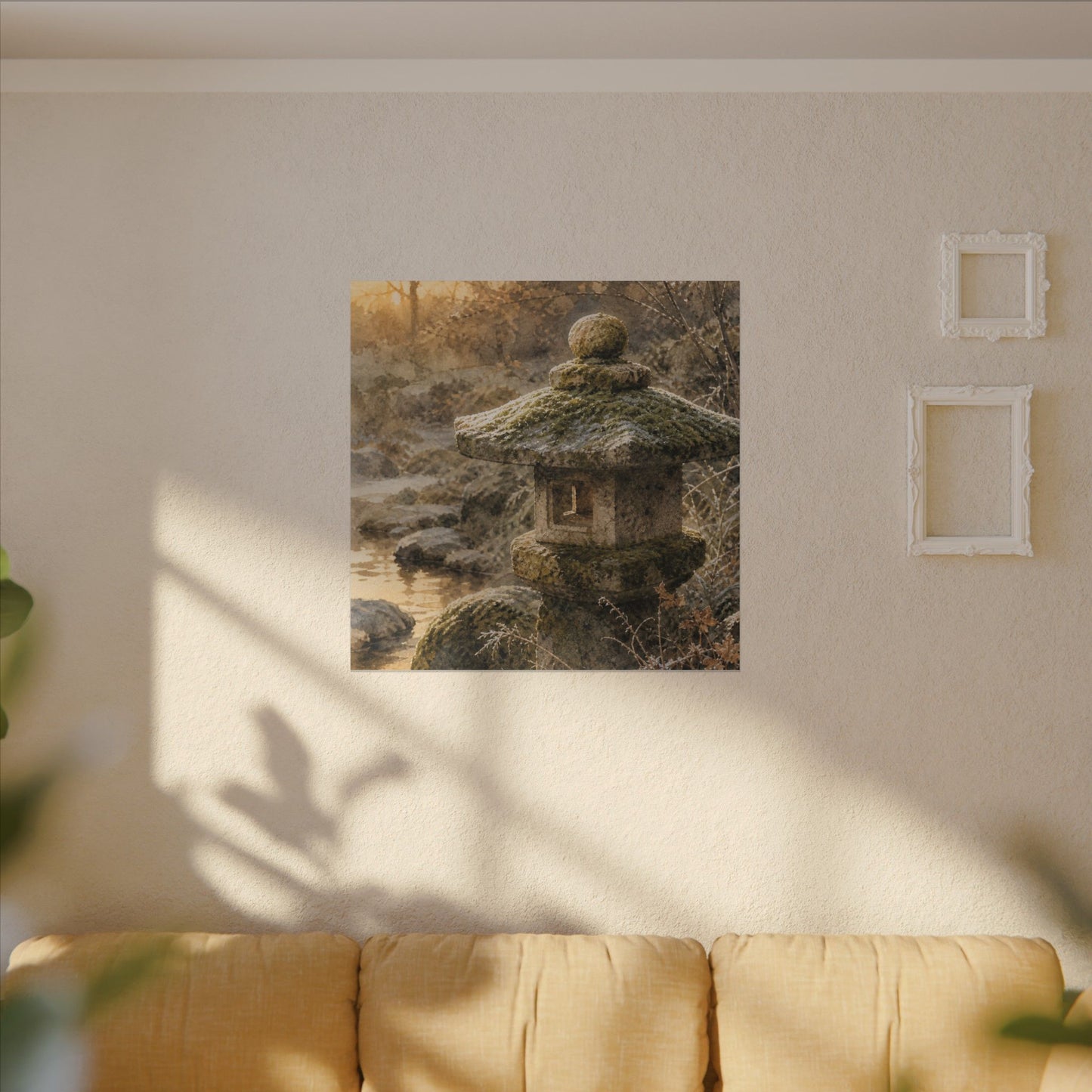 Winter Stone Lantern Watercolor Canvas Art | Earthy Decor