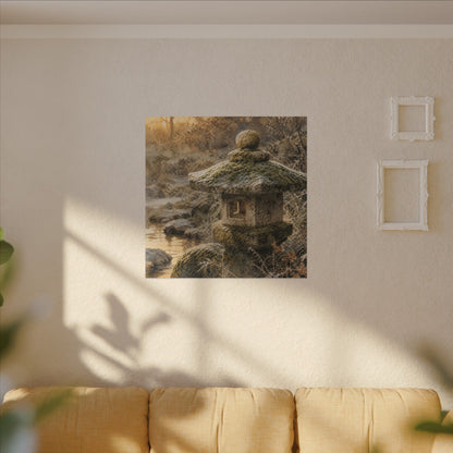 Winter Stone Lantern Watercolor Canvas Art | Earthy Decor