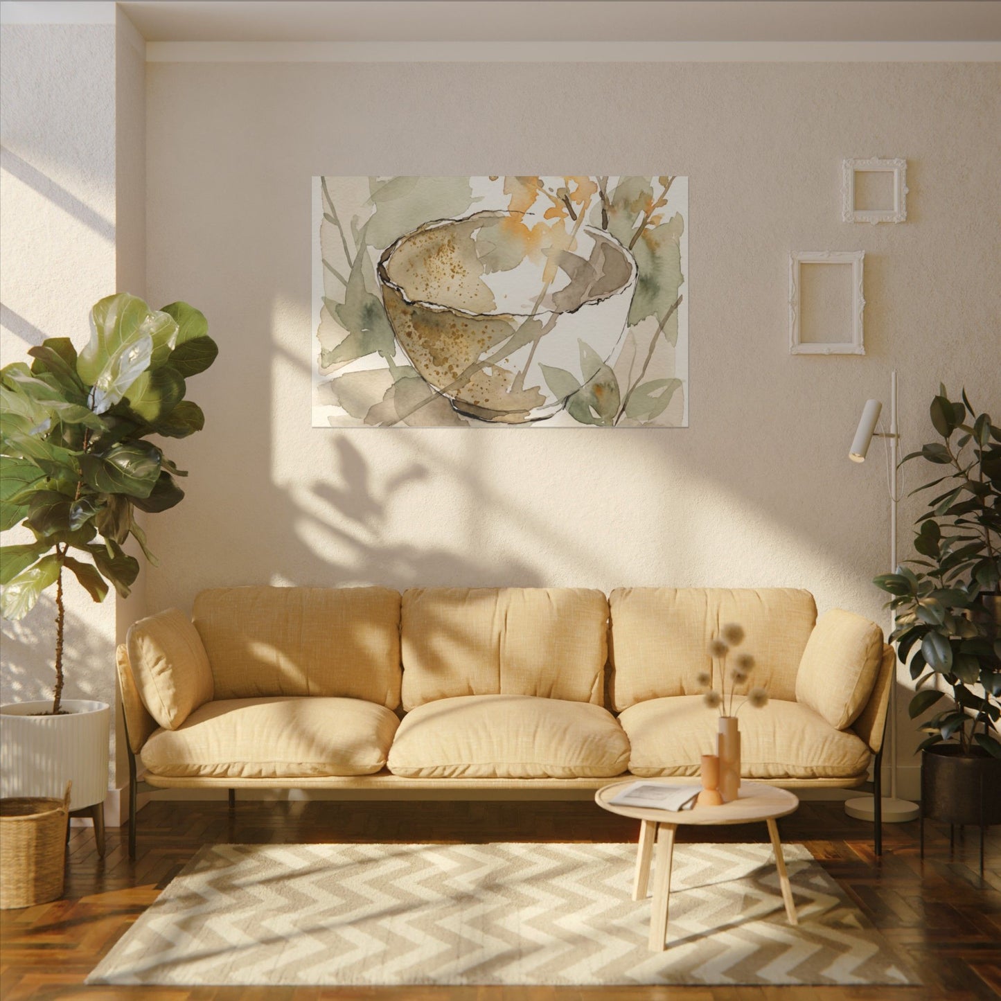 Spring Ceramic Bowl Watercolor Canvas Art | Neutral Decor