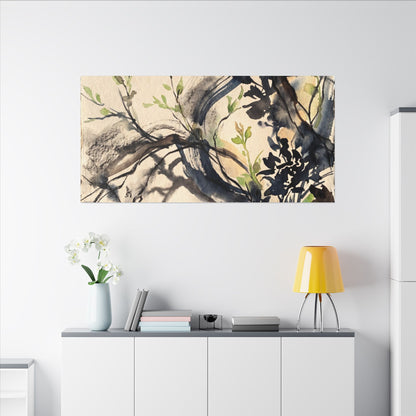 Ma Shadow Play Canvas Art - Dark Japandi Charcoal Ink