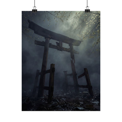 Torii Gate Moody Minimal Wall Art Print | Moody Dark Japandi Art Art Print