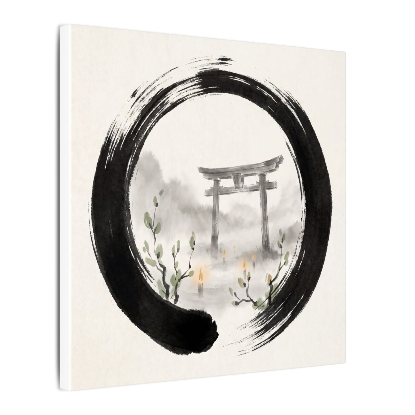 Spring Torii Gate Enso Canvas Art | Tranquil Decor