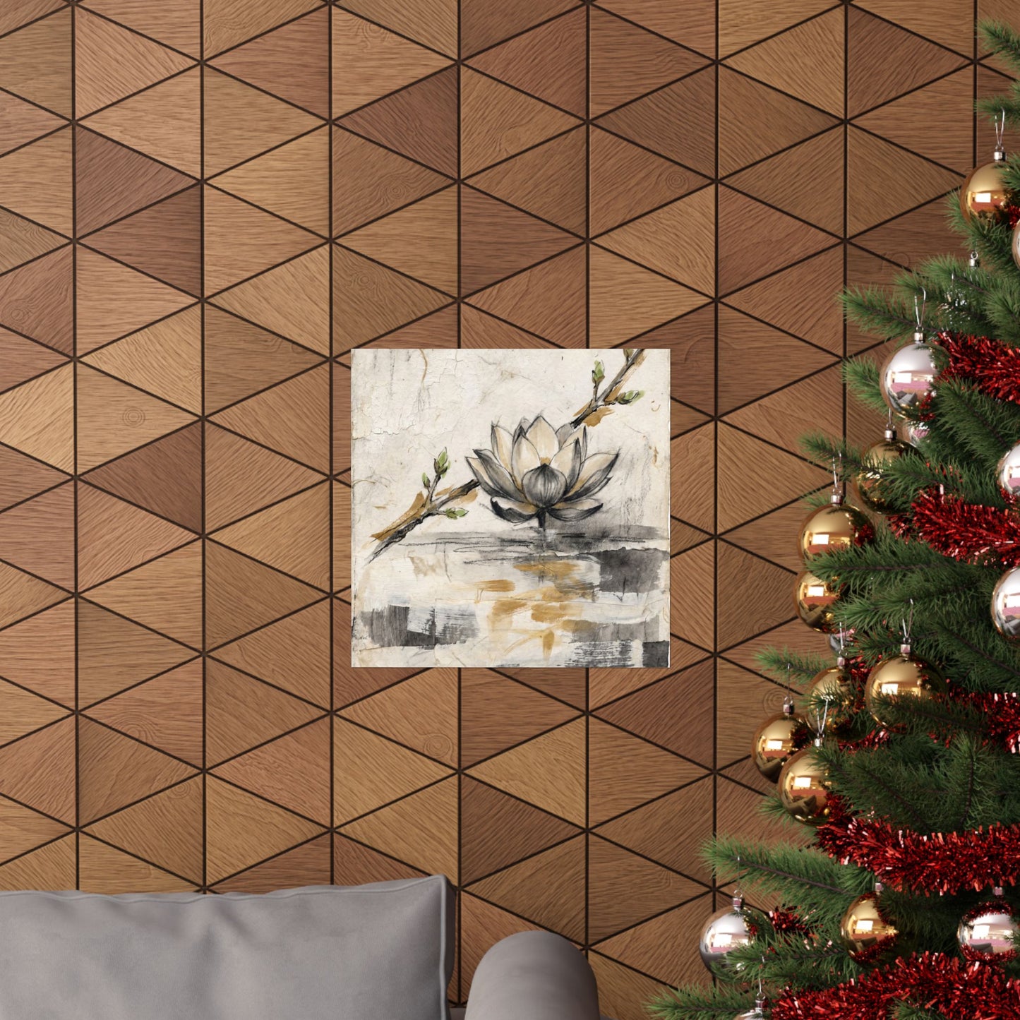 Seijaku Lotus Flower Wall Art Print - Japandi Texture