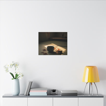 Dark Japandi Tea Ceremony in Golden Hour | Moody Minimal Canvas Art